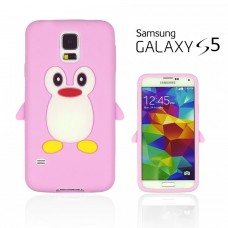 Samsung Galaxy S5 - 3D Silicone Penguin Soft Protective Phone Cover Case - Pink